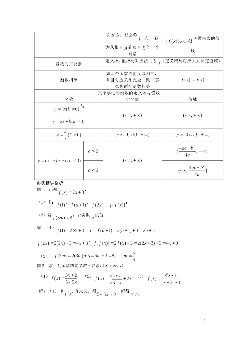 高中数学 1.2.1函数的概念同步讲练 新人教版必修1-新人教版高一必修1数学试题_第2页