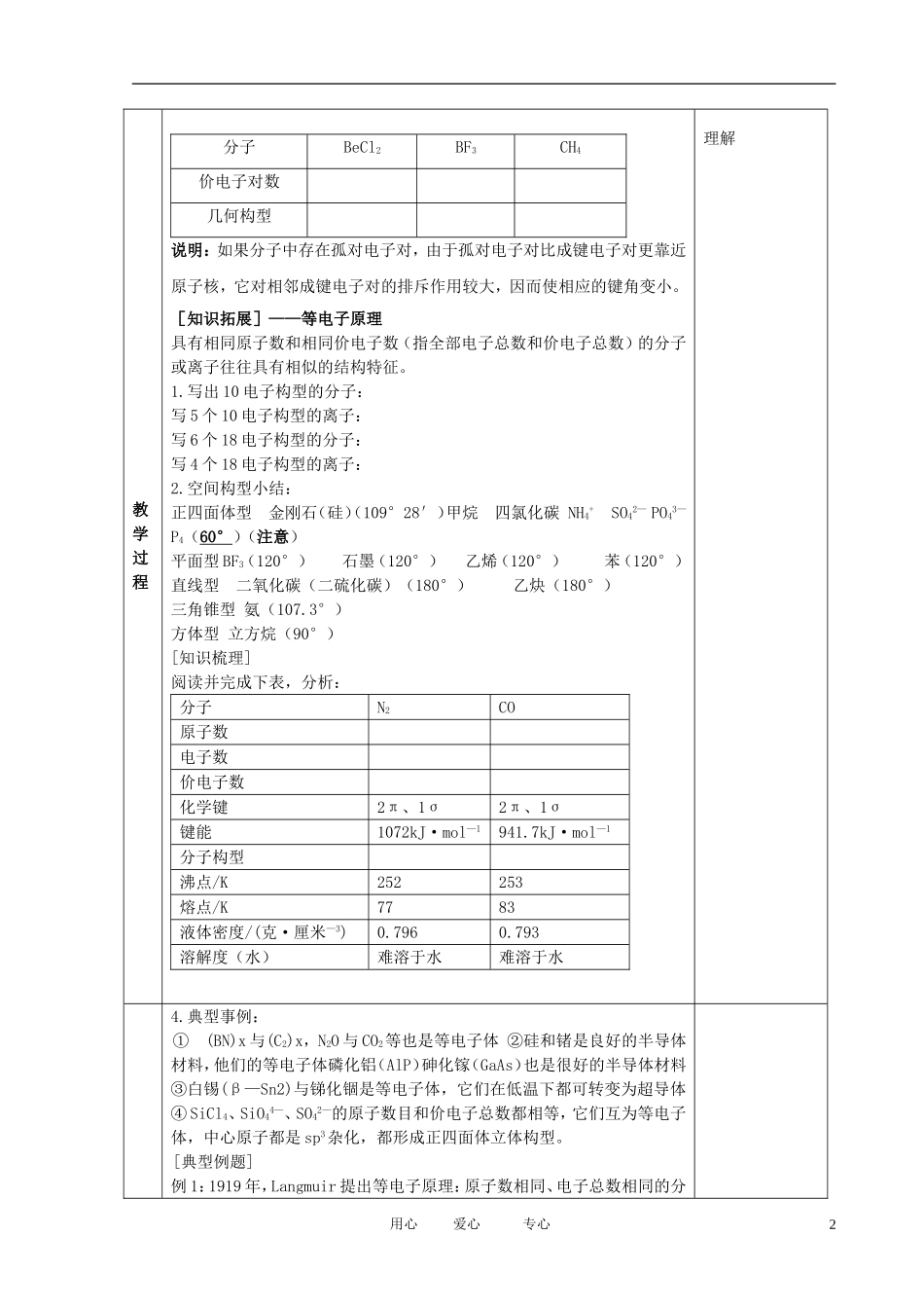 江苏省新沂市王楼中学高中化学 4.1《分子构型与物质的性质》分子的空间构型2 教案 苏教版选修3_第2页