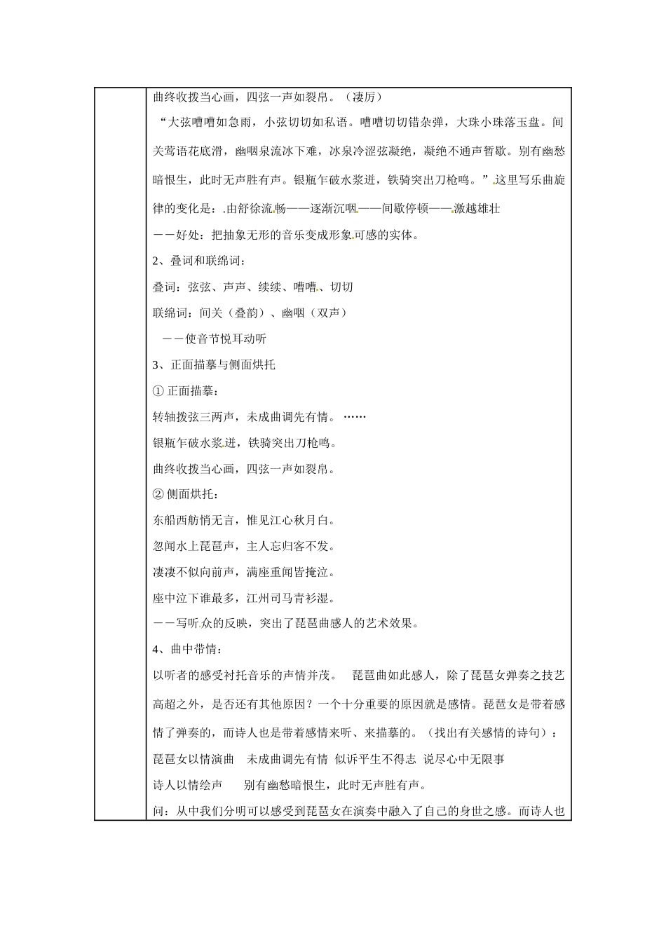 广东省德庆县莫村中学高中语文《第6课 琵琶行并序》（第三课时）教案 新人教版必修3_第2页