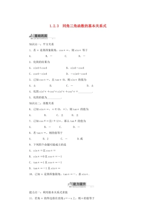 高中数学 1.2 任意角的三角函数 1.2.3 同角三角函数的基本关系式同步训练 新人教B版必修4-新人教B版高一必修4数学试题