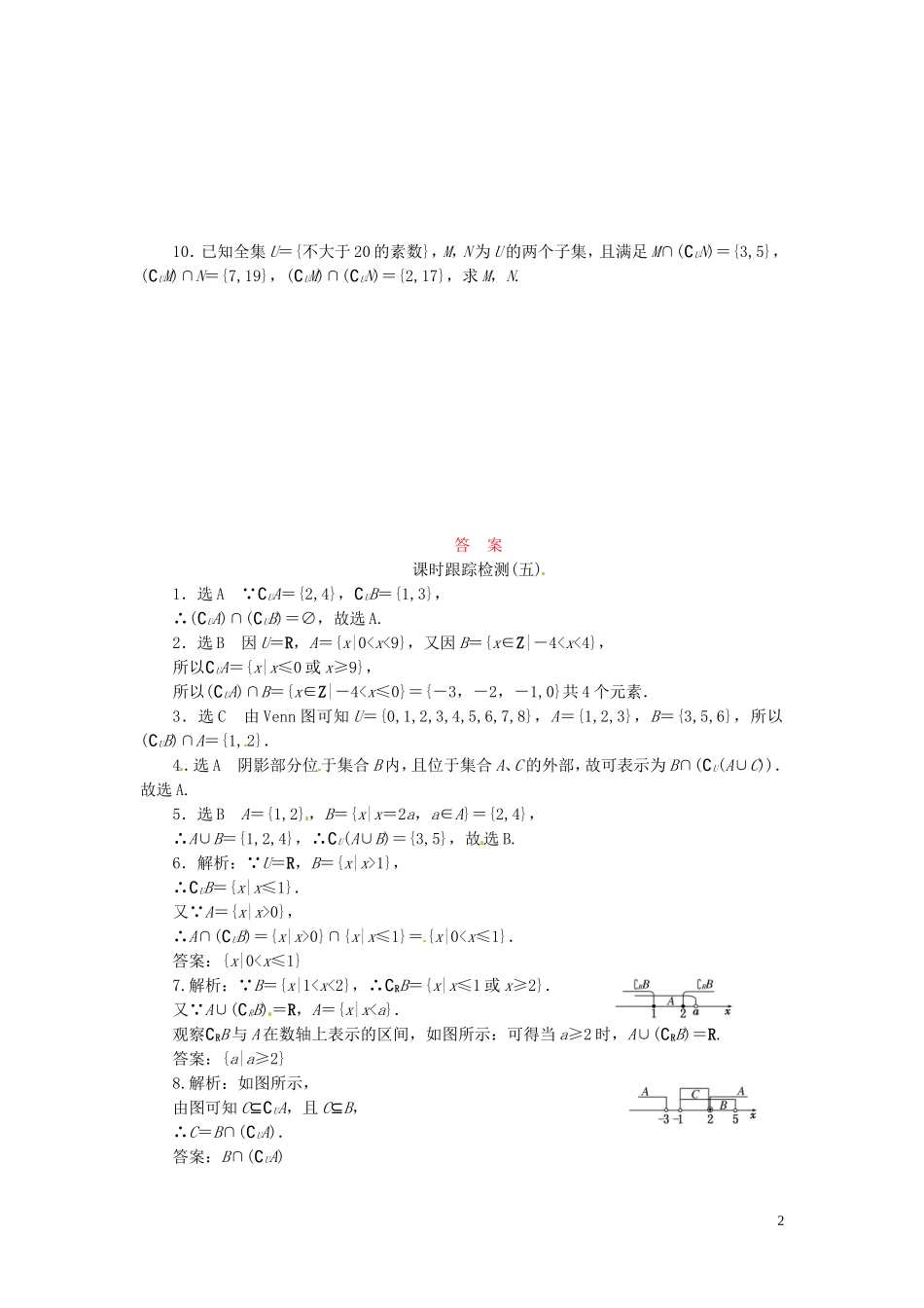 高中数学 1.1.3第2课时 补集及综合应用课时跟踪检测 新人教A版必修1-新人教A版高一必修1数学试题_第2页