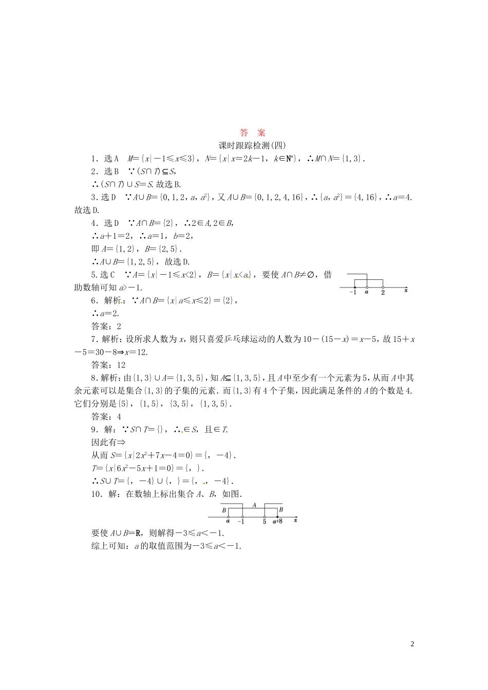 高中数学 1.1.3第1课时 集合的并集、交集课时跟踪检测 新人教A版必修1-新人教A版高一必修1数学试题_第2页