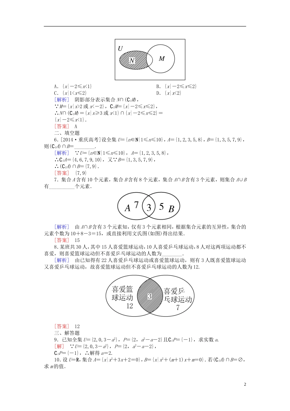 高中数学 1.1.3.2补集及集合运算的综合应用课后课时精练 新人教A版必修1-新人教A版高一必修1数学试题_第2页