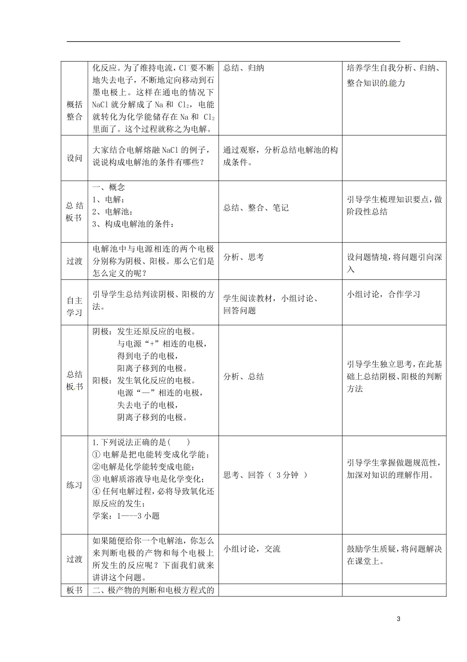 山东省枣庄三中高二化学《电能转化为化学能--电解》教案2_第3页