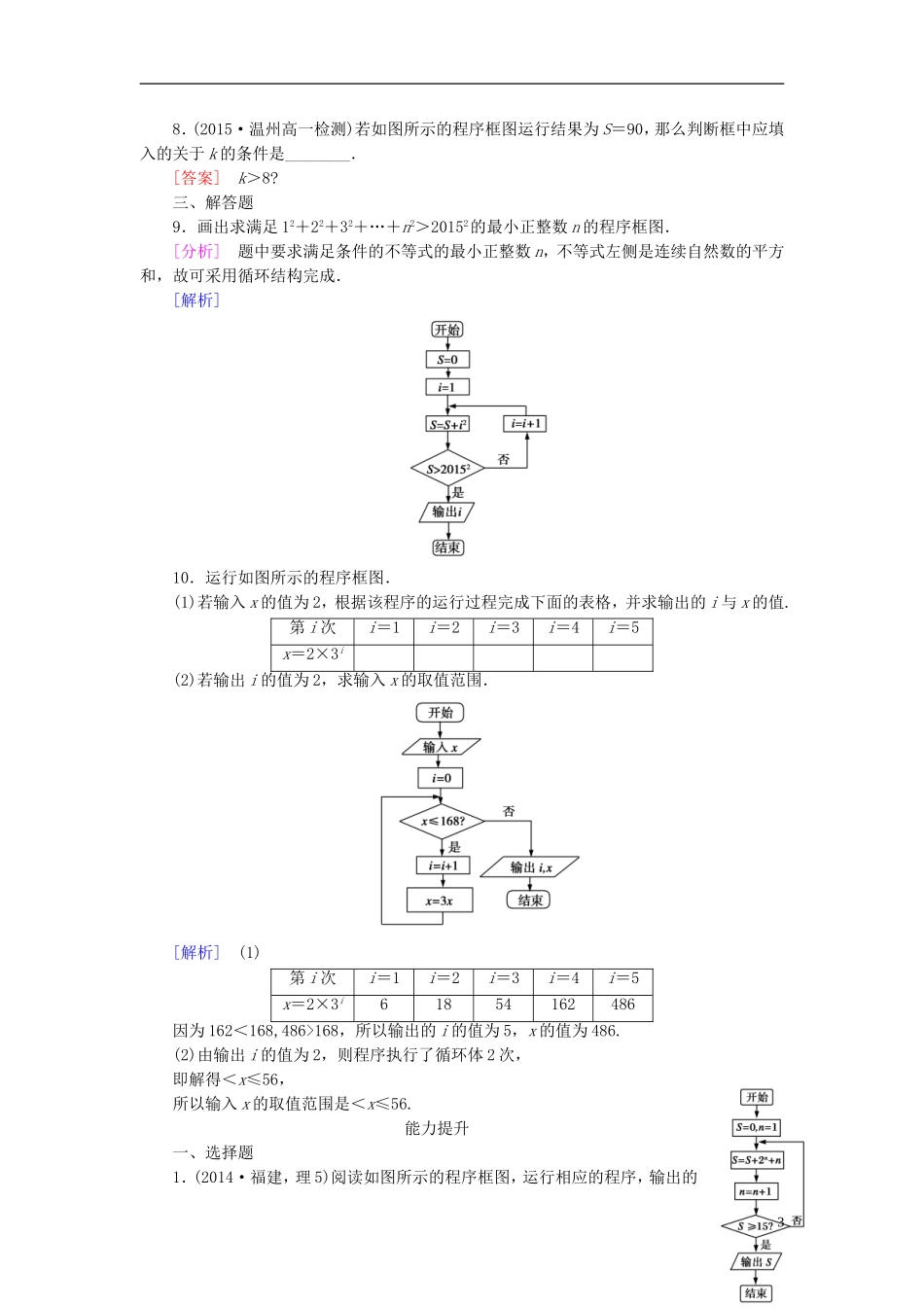 高中数学 1.1.2第3课时循环结构、程序框图的画法练习 新人教A版必修3-新人教A版高一必修3数学试题_第3页