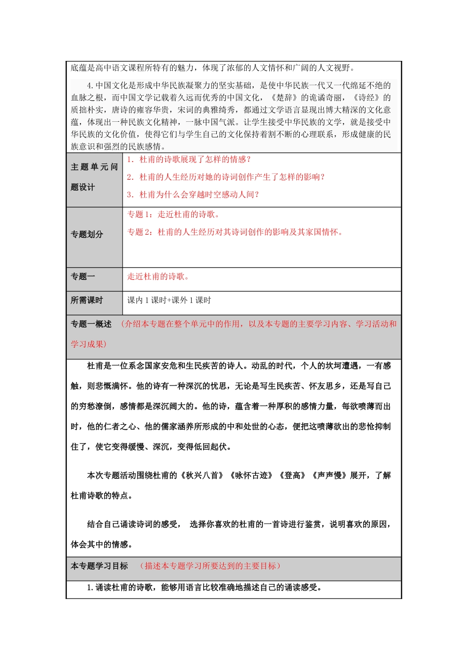 山东省济宁市微山县第三中学2012-2013学年高一语文 感悟杜甫的家国情怀主题单元设计_第3页