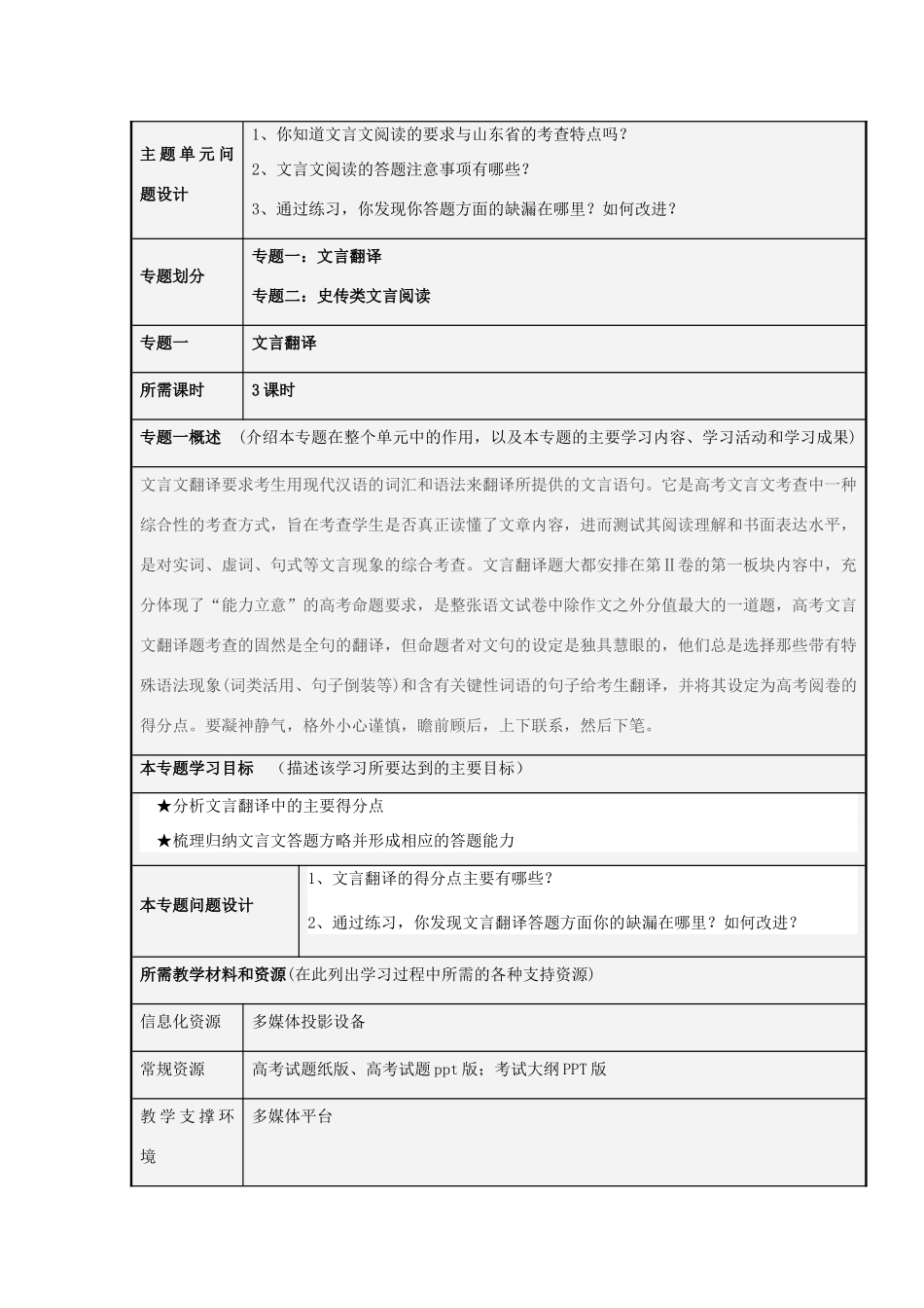 山东省夏津一中2012-2013学年高二语文 文言文阅读主题单元设计_第3页