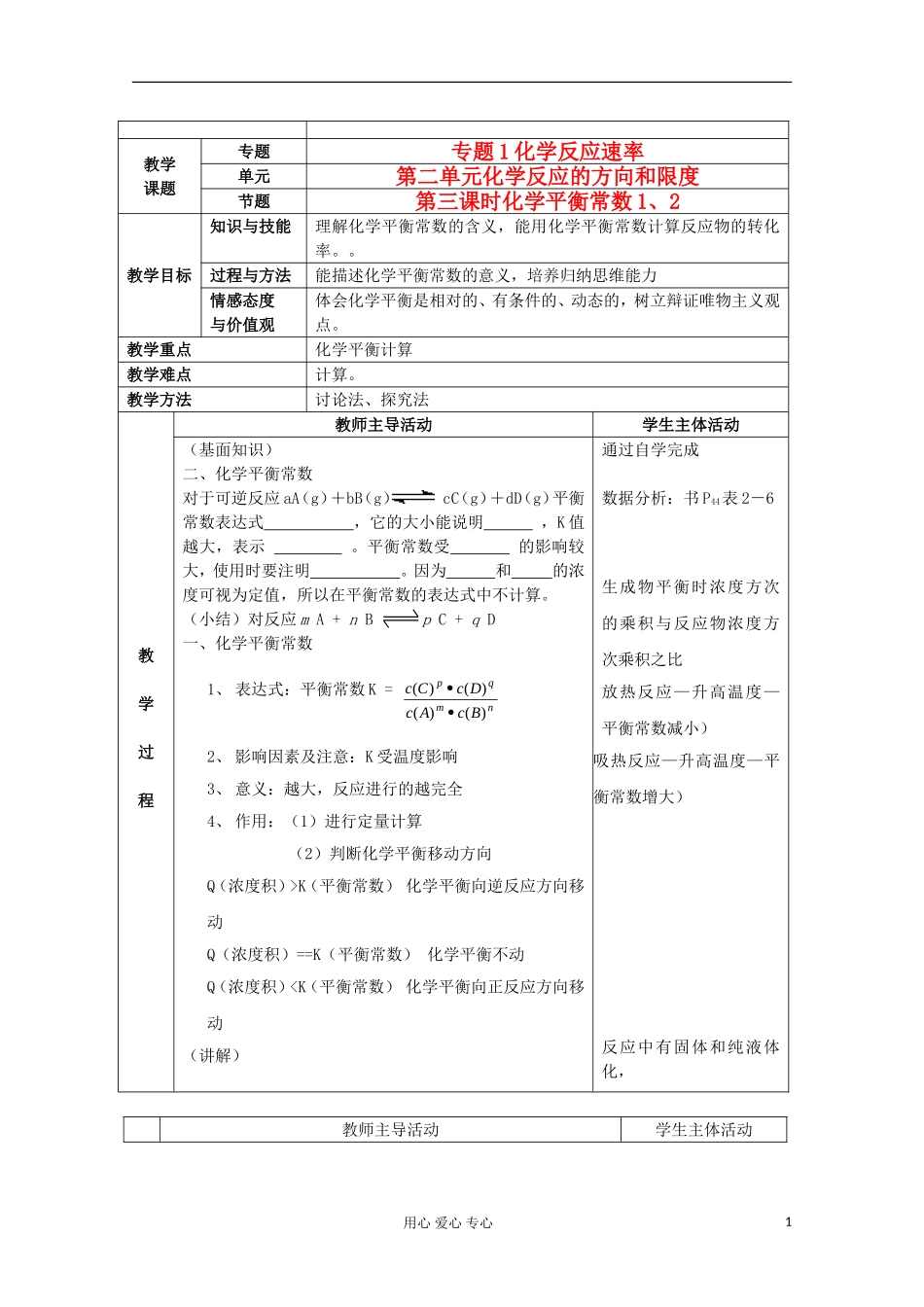 江苏省新沂市王楼中学高中化学 《第二单元化学反应的方向和限度 化学平衡常数》教案 新人教版选修4_第1页