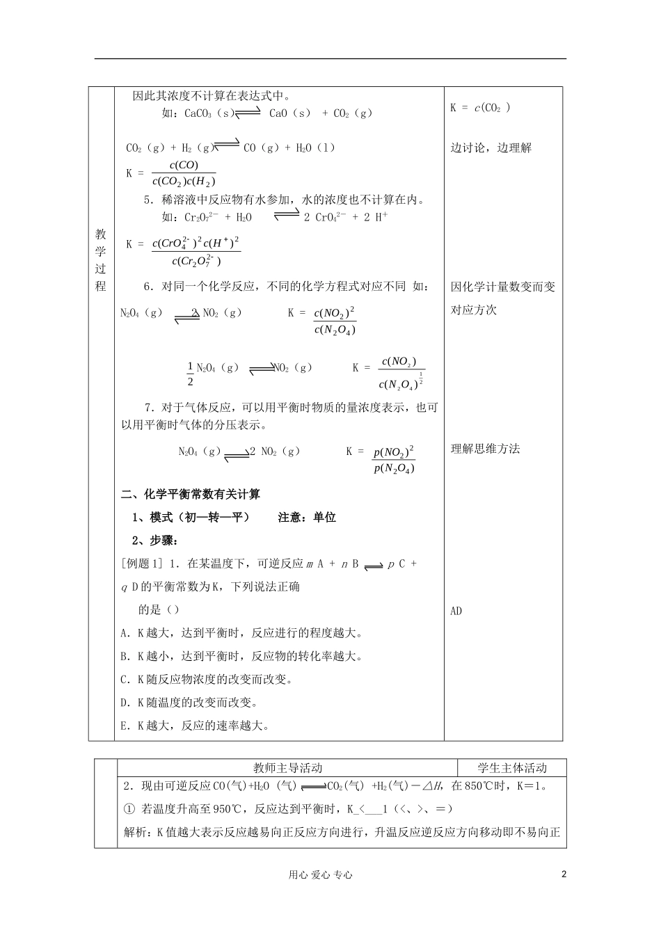 江苏省新沂市王楼中学高中化学 《第二单元化学反应的方向和限度 化学平衡常数》教案 新人教版选修4_第2页