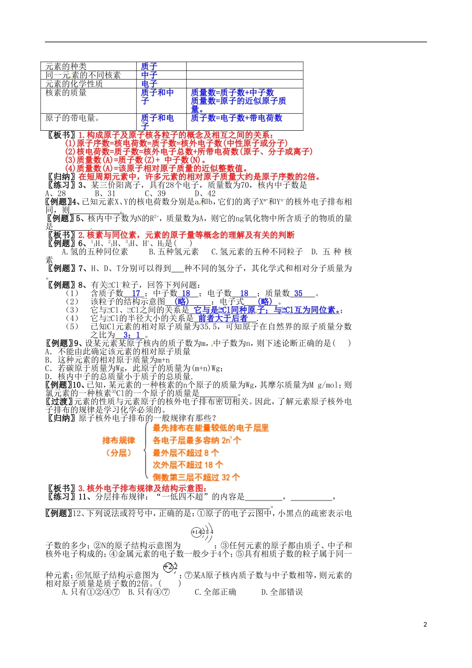 广西武鸣罗波高级中学2014高中化学 第一章 物质结构元素周期律复习教案 新人教版必修2_第2页