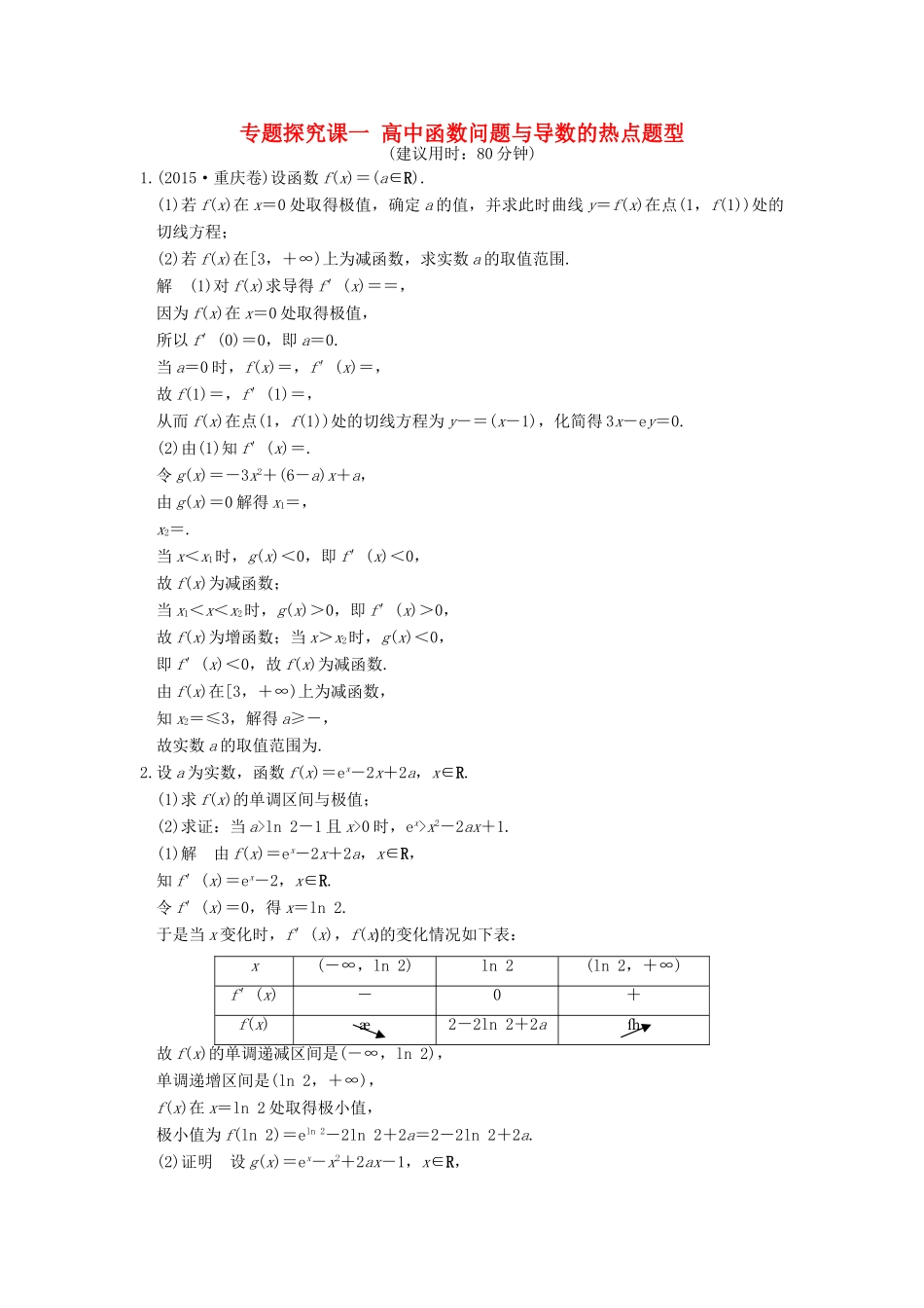 高中函数问题与导数的热点题型-人教版高三全册数学试题_第1页