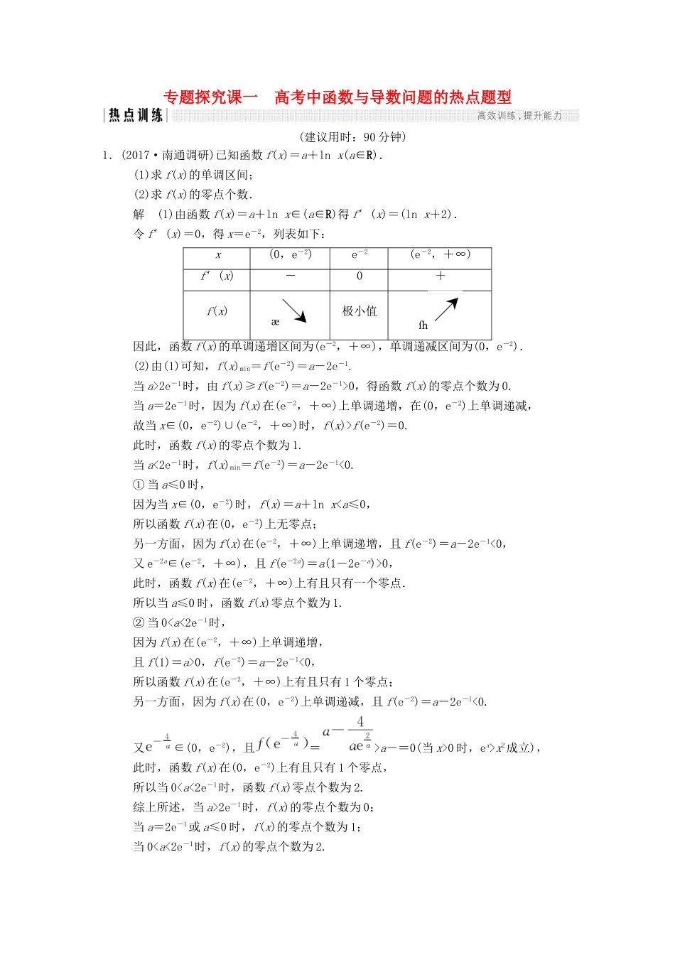 高中函数问题与导数的热点题型 文-人教版高三全册数学试题_第1页