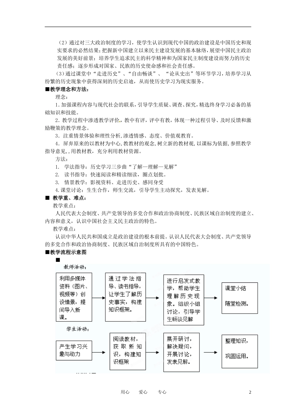 江苏省连云港市田家炳中学高中历史《4.1 新中国初期的政治建设》教案 人民版必修1_第2页