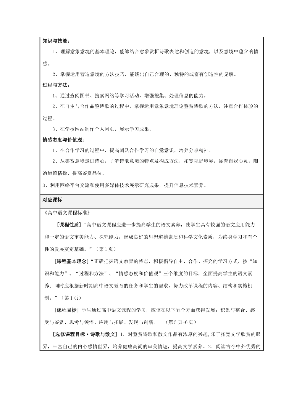 山东省平邑县一中高二语文 诗歌的意境鉴赏主题单元设计 鲁教版_第2页