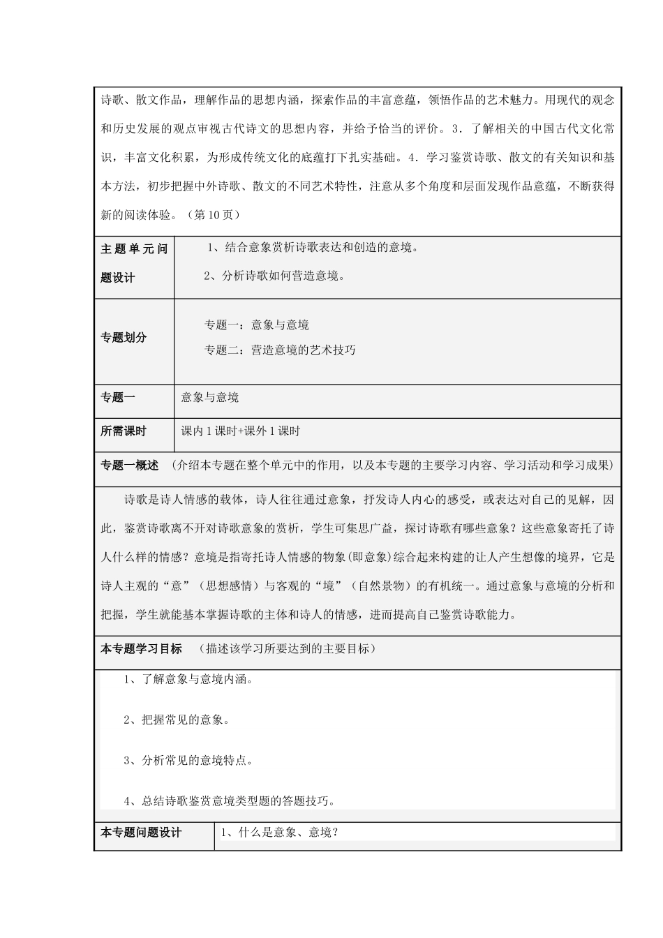 山东省平邑县一中高二语文 诗歌的意境鉴赏主题单元设计 鲁教版_第3页