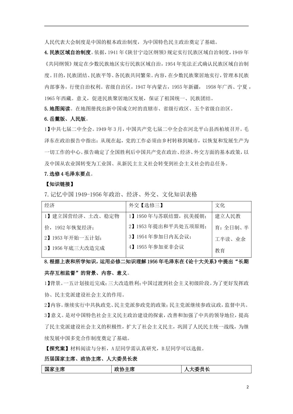 江苏省邗江区瓜洲中学高一历史《第20课 新中国的民主政治建设》精品教案_第2页