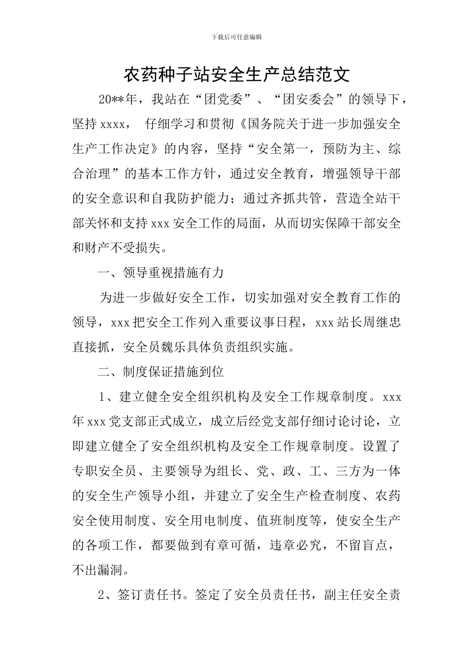 农药种子站安全生产总结范文_第1页
