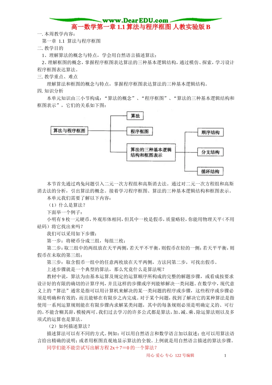 高一数学第一章1.1算法与程序框图 人教实验版B_第1页