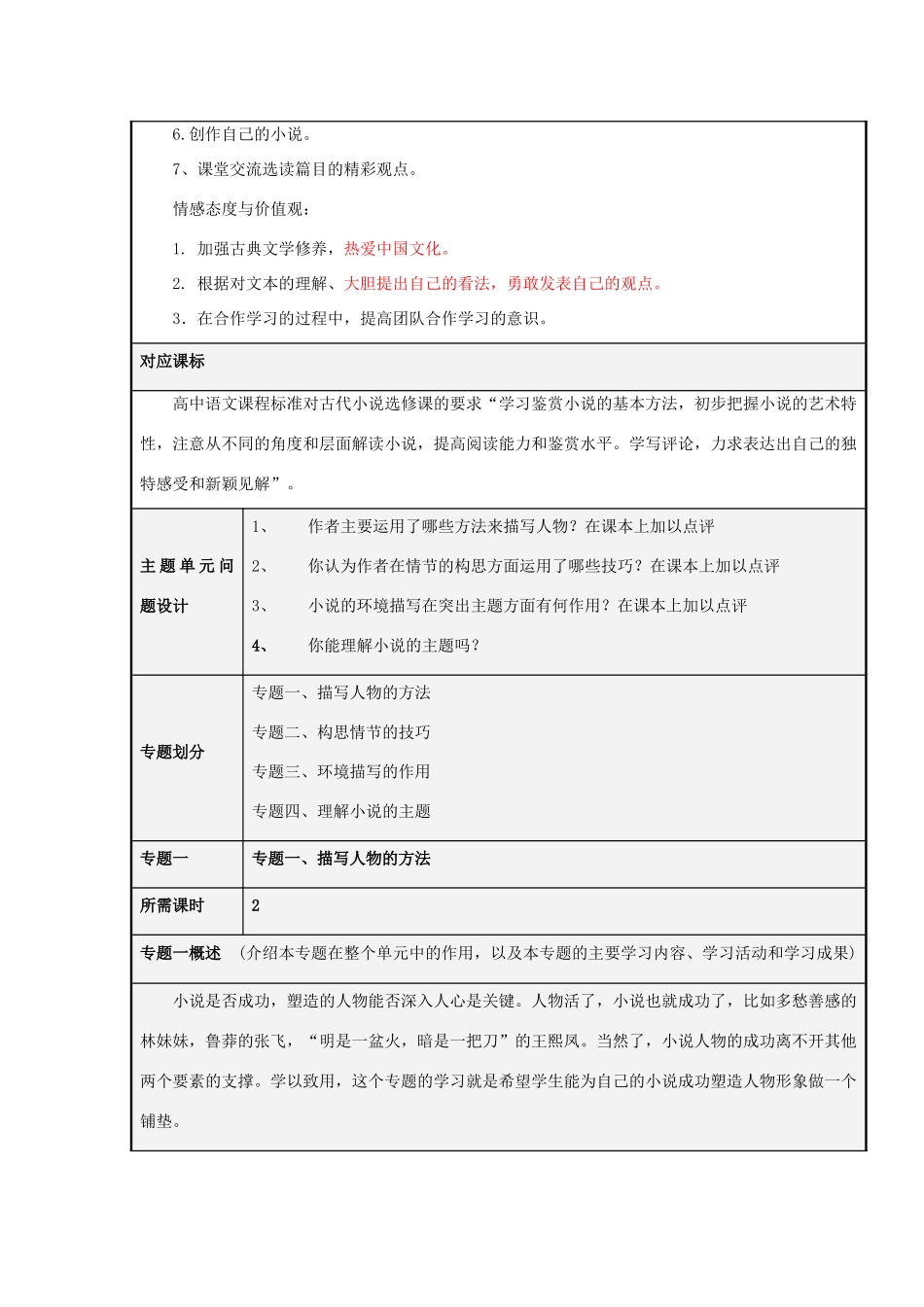 山东省青岛市高中2012-2013学年高二语文 三足鼎立看小说主题单元设计_第3页