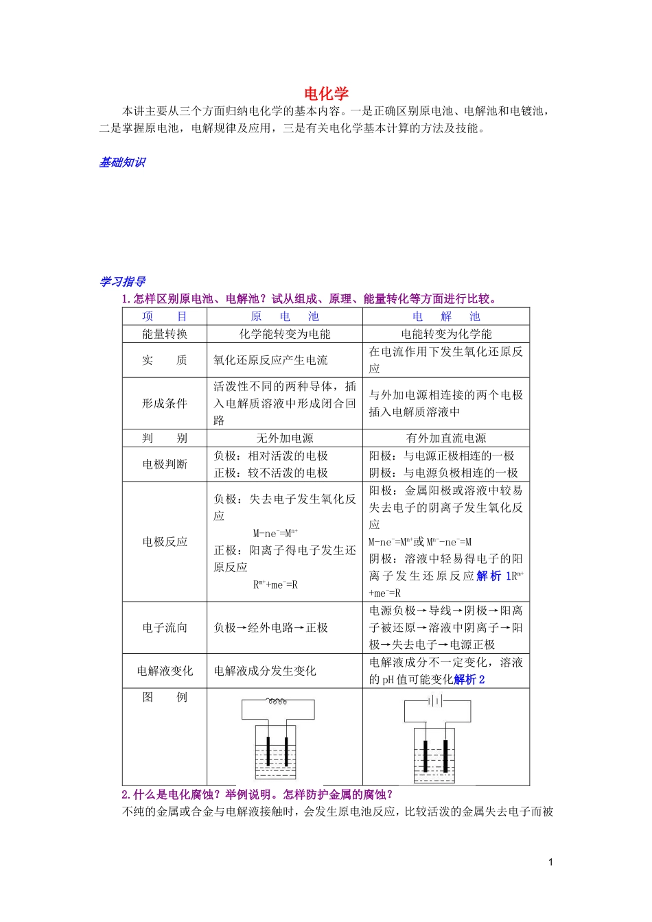 江西省乐安一中高三化学 28电化学培优教案_第1页