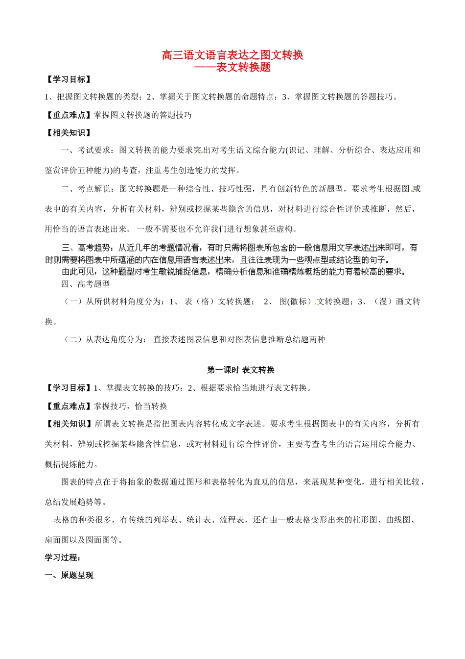 江苏省江阴市祝塘中学2014届高三语文总复习 专题表文转换题教案_第1页