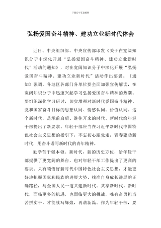 弘扬爱国奋斗精神、建功立业新时代体会