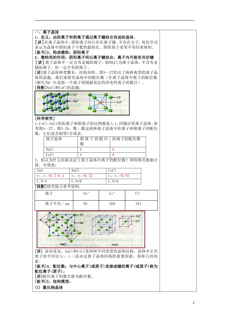 江苏省平潮高级中学高中化学集体备课 《第三章 晶体结构与性质》第四节 离子晶体教案 苏教版选修3_第2页