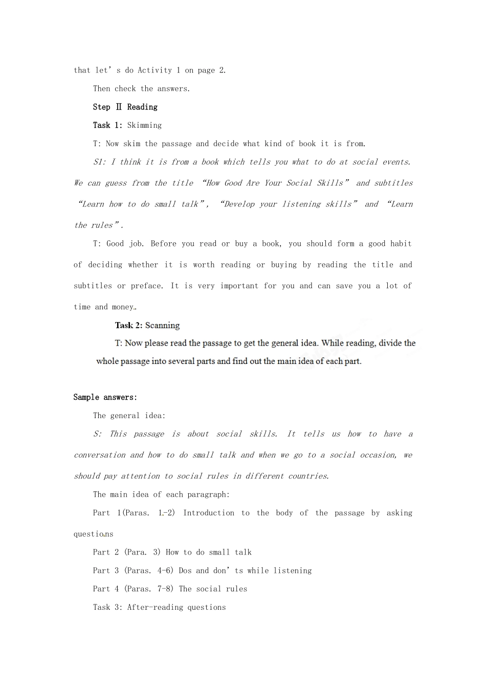 四川省宣汉中学2014高中英语 Module 1 Small Talk The Third Period  Reading教案 外研版选修6_第2页