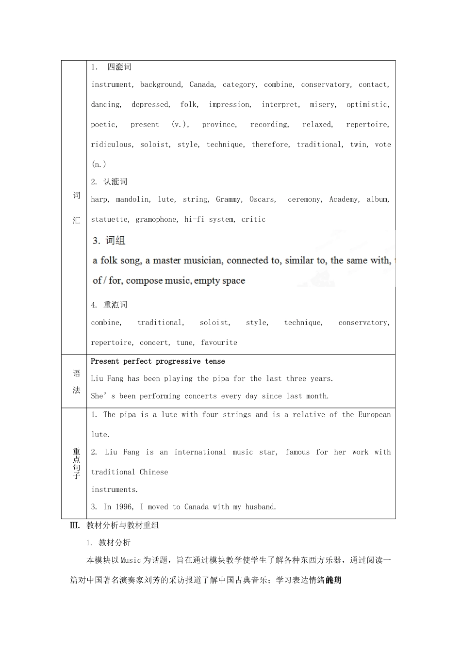 四川省宣汉中学2014高中英语 Module 4 Music The First Period Reading教案 外研版选修6_第2页