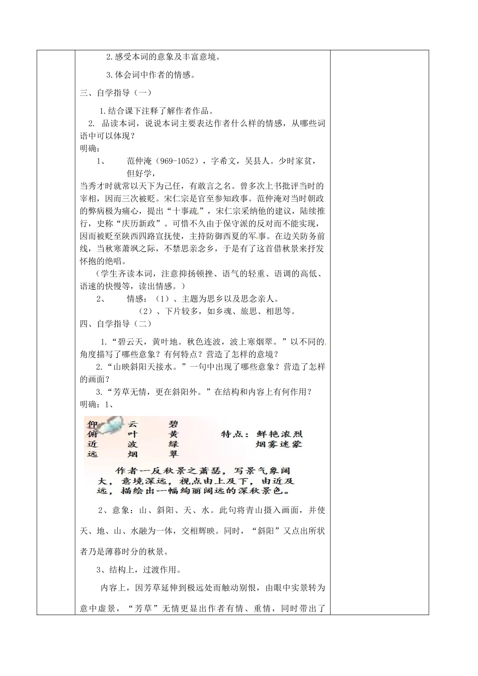 江苏省徐州市睢宁县菁华高级中学高中语文 专题八 苏幕遮四步教学法教案 苏教版选修《唐诗宋词选读》_第2页