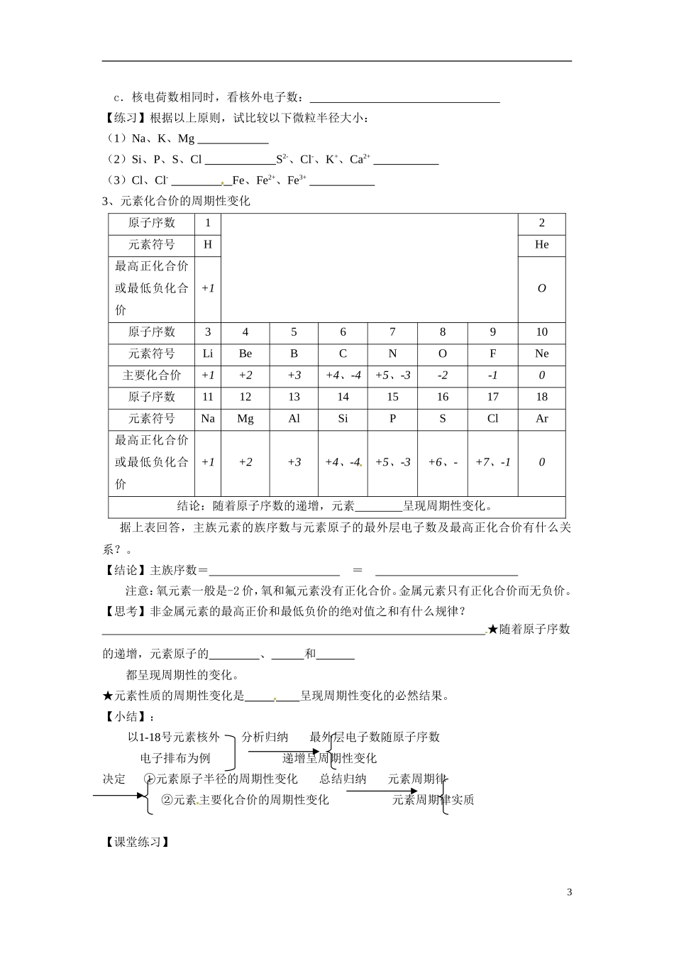 山东省冠县一中2014高中化学《第一章 第二节 元素周期律 第2课时》学案 新人教版必修2_第3页