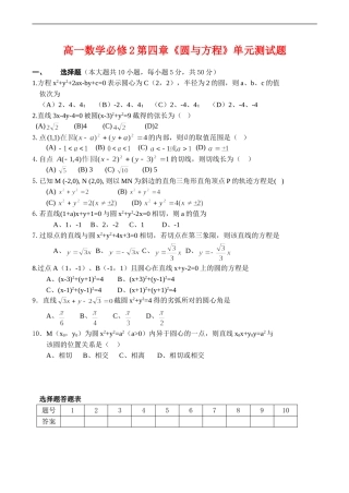 高一数学必修2第四章《圆与方程》单元测试题