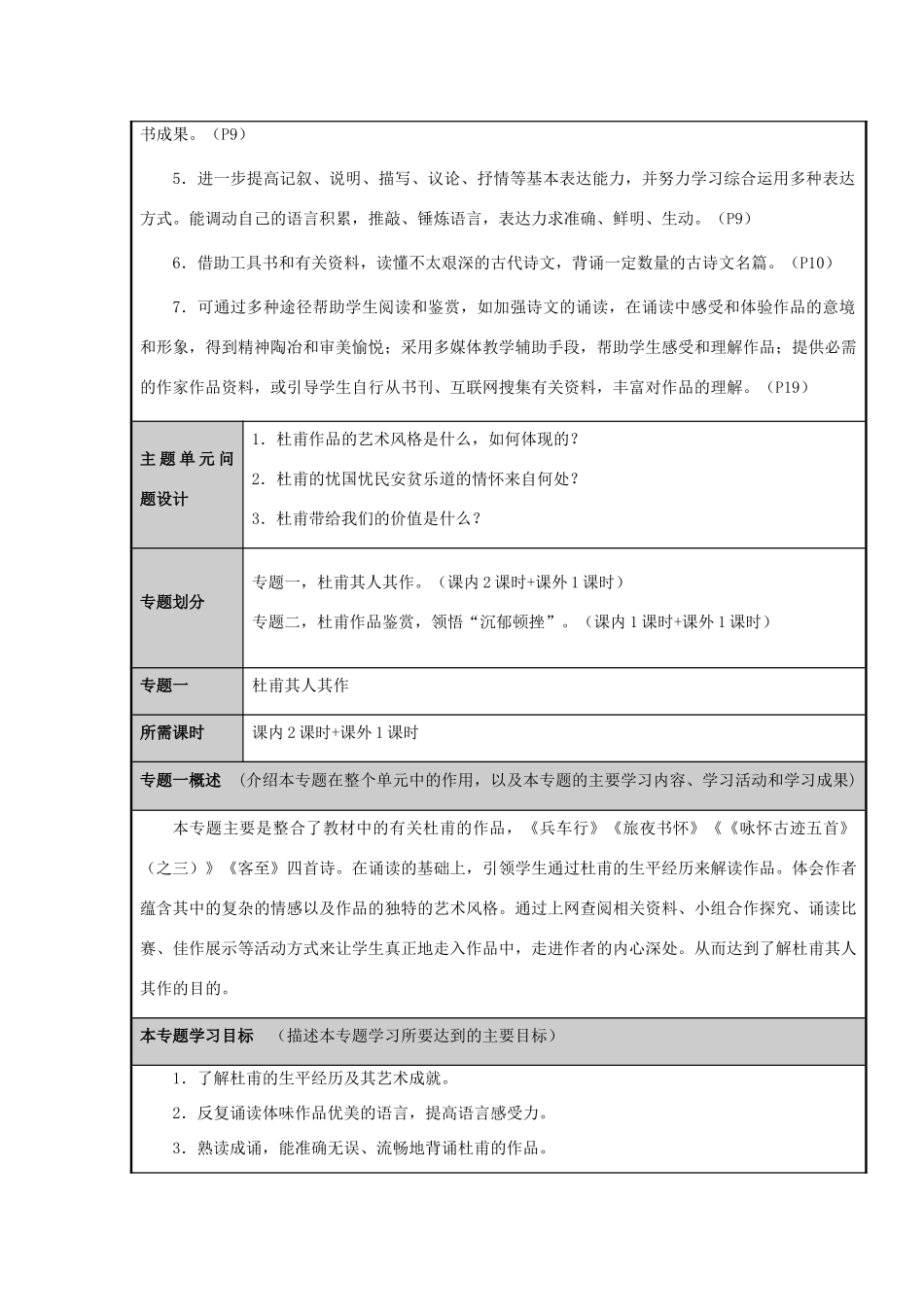 山东省滕州市高中2012-2013学年高二语文“沉郁顿挫的杜甫诗”主题单元设计_第3页