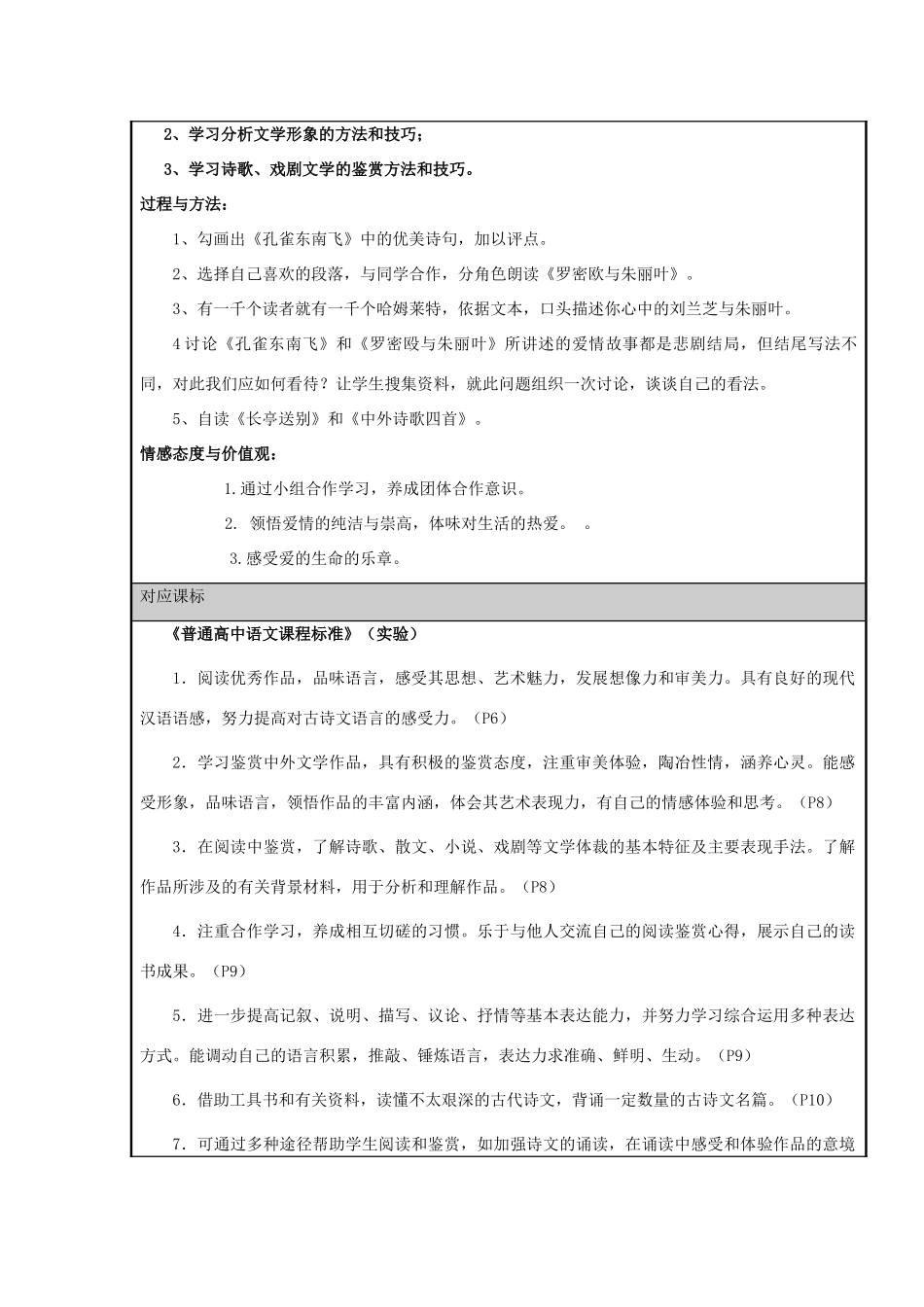 山东省淄博市六中2012-2013学年高二语文 爱情悲剧之比较主题单元设计 鲁教版_第2页