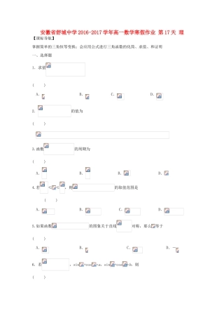 高一数学寒假作业 第17天 理-人教版高一全册数学试题