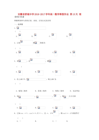 高一数学寒假作业 第15天 理-人教版高一全册数学试题