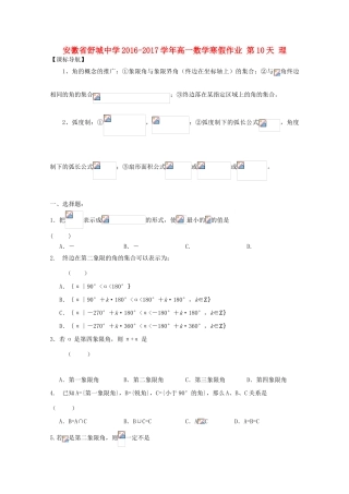 高一数学寒假作业 第10天 理-人教版高一全册数学试题