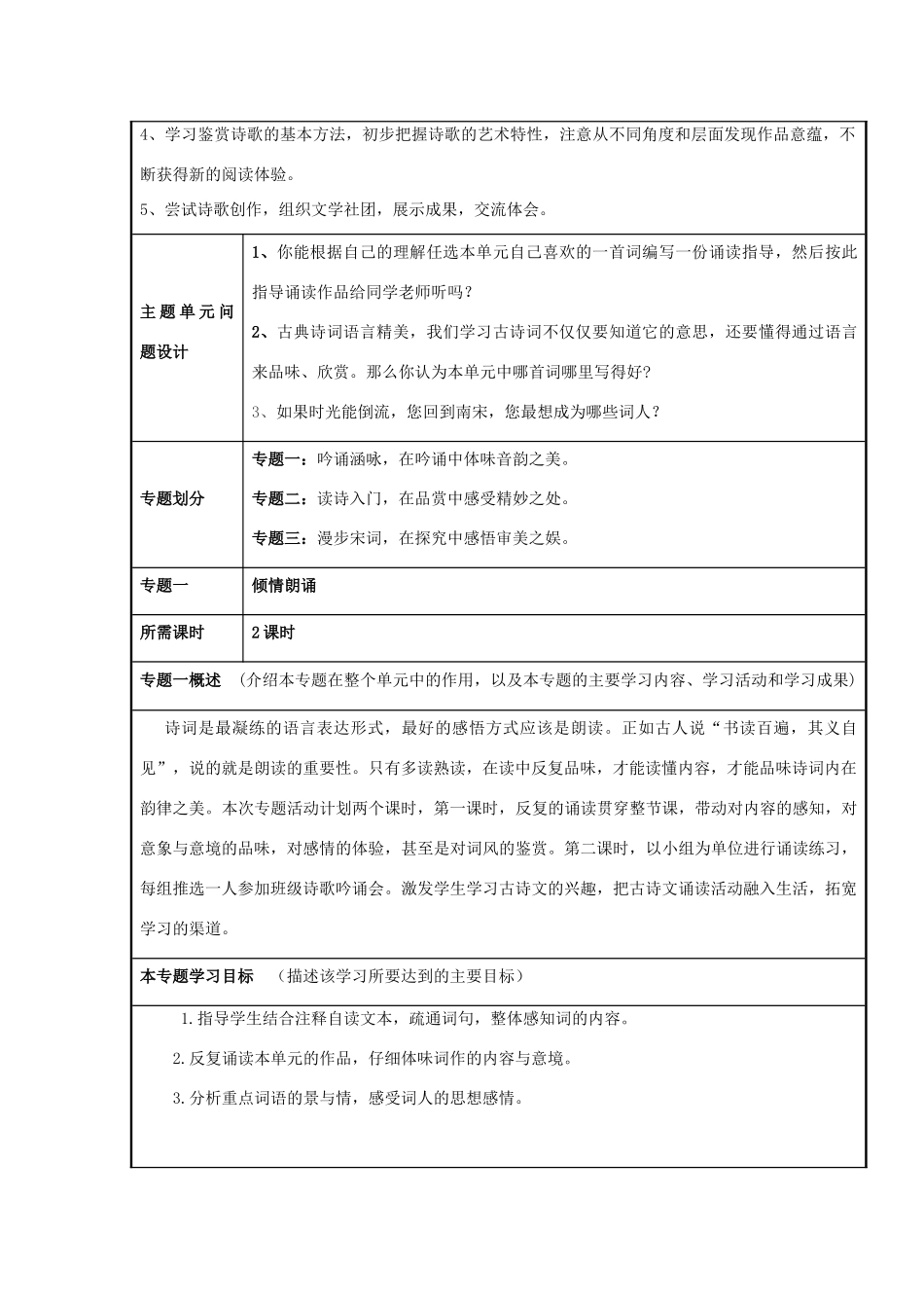山东省淄博市沂源二中2012-2013学年高二语文 南宋的乱世词心主题单元设计_第3页