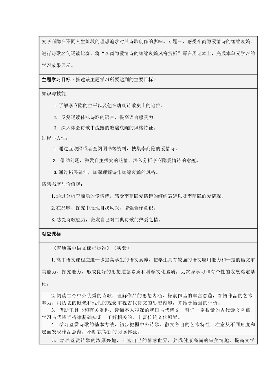 山东省诸城市实验中学2012-2013学年高三语文 缠绵哀婉无绝期主题单元设计 鲁教版_第2页
