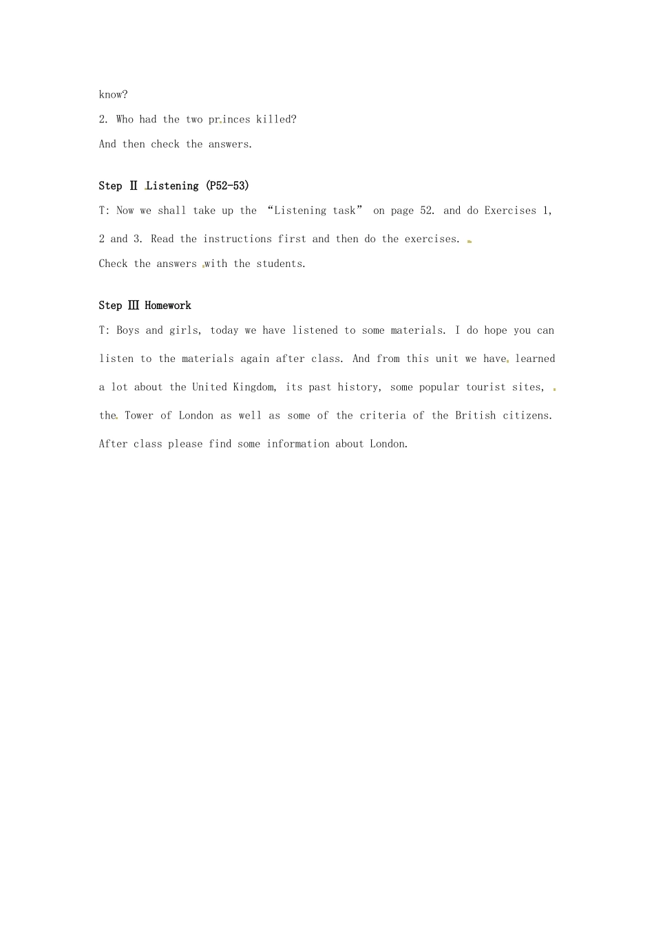 吉林省长春市第五中学2014年高中英语《Unit2 The United Kingdom The Second Period Listening》教案 新人教版必修5_第2页