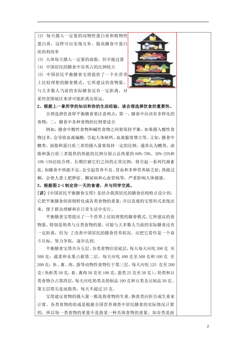 江苏省平潮高级中学高中化学集体备课 《第二章 促进身心健康 》第一节 合理选择饮食教案 苏教版选修1_第2页
