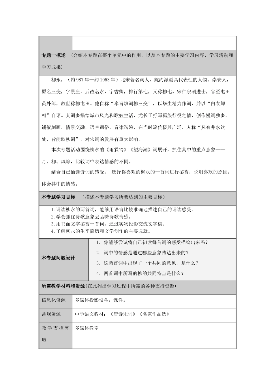 山东省淄博市六中2012-2013学年高二语文 北宋的旧曲新声主题单元设计 鲁教版_第3页