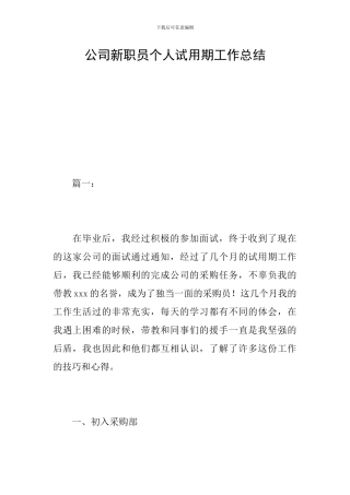 公司新职员个人试用期工作总结