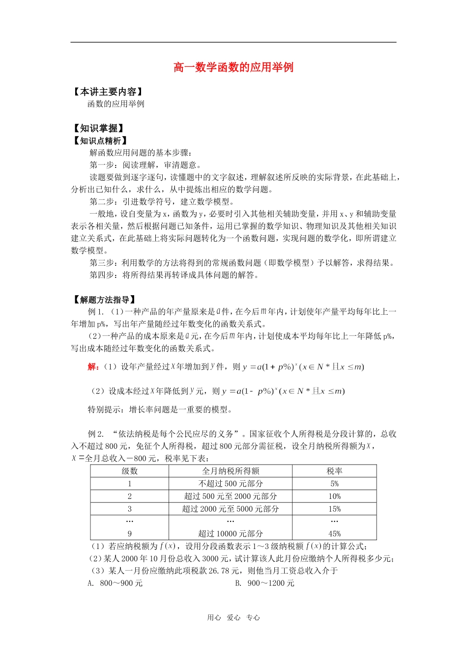 高一数学函数的应用举例知识精讲_第1页