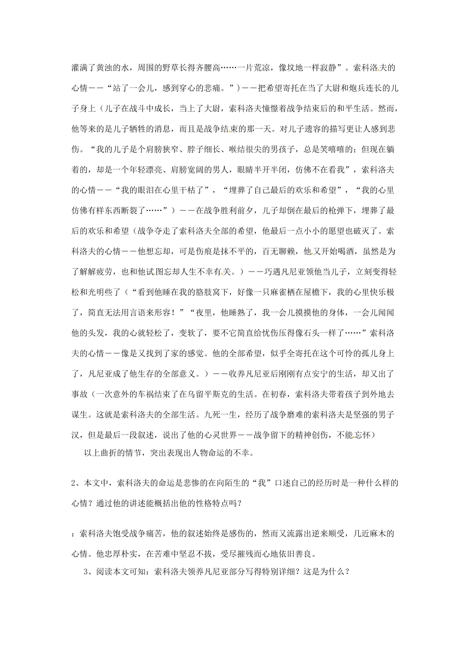 江苏省锡山高级中学高中语文 一个人的遭遇同步精品教案 新人教版必修1 _第2页