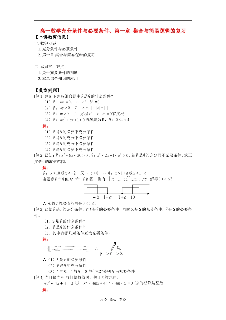 高一数学充分条件与必要条件、第一章 集合与简易逻辑的复习知识精讲_第1页