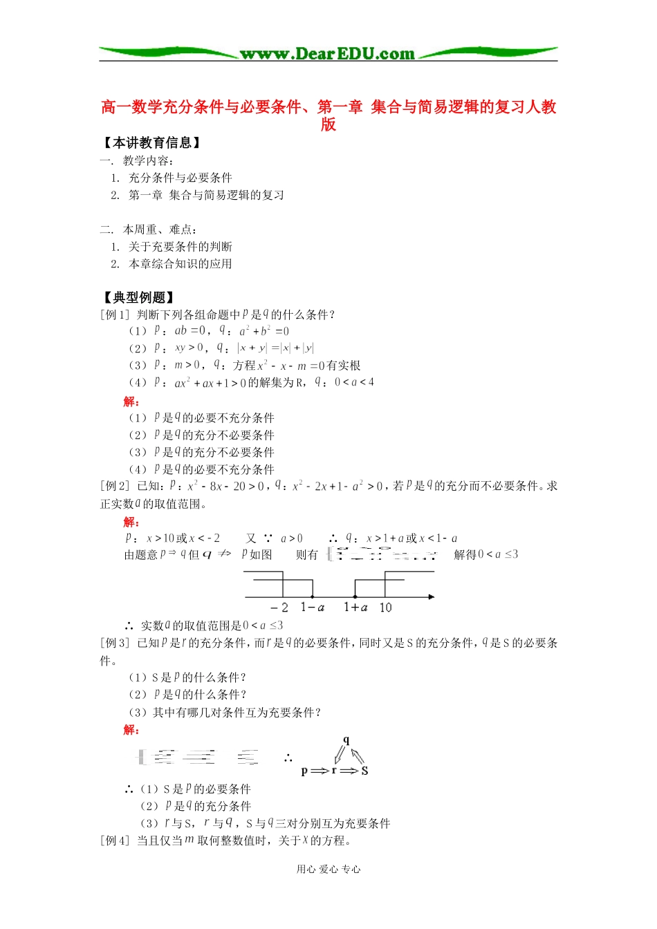 高一数学充分条件与必要条件、第一章 集合与简易逻辑的复习人教版知识精讲_第1页