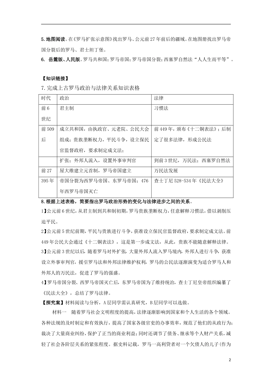 江苏省邗江区瓜洲中学高一历史《第6课 罗马法的起源与发展》精品教案_第2页