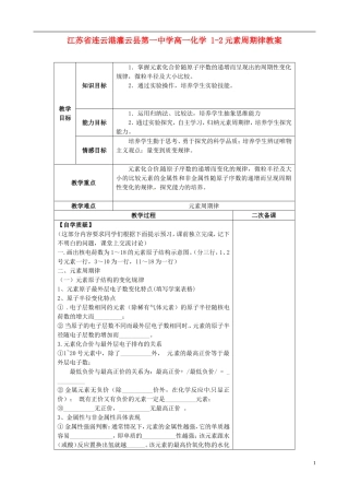 江苏省连云港灌云县第一中学高一化学 1-2元素周期律教案