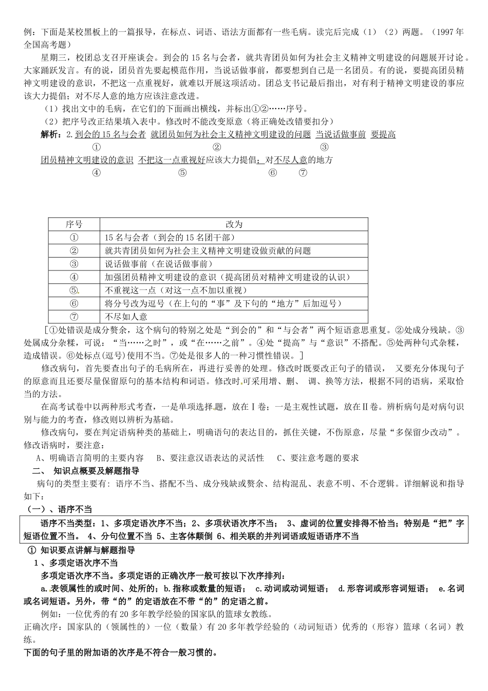 江苏省连云港市灌云县四队中学高考语文 辨析并修改病教案句教案1_第2页